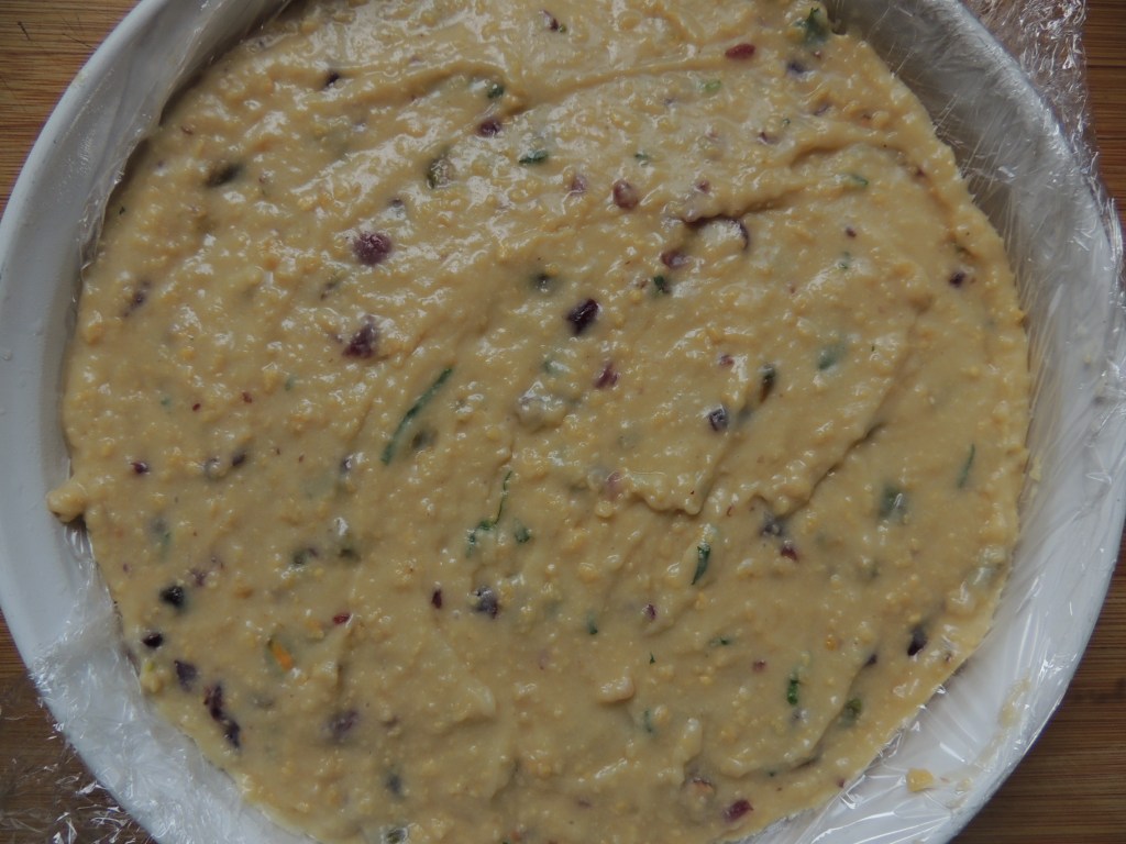 Chickpea dough in a platter