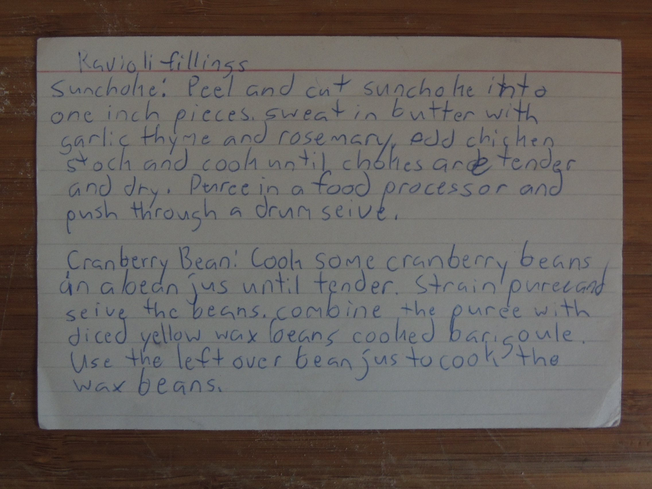 RAVIOLI FILLING INDEX CARD