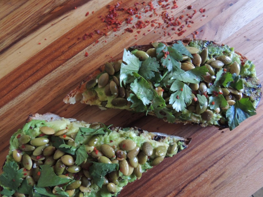 Avocado Toast with Pumpkin Seeds and Cilantro
