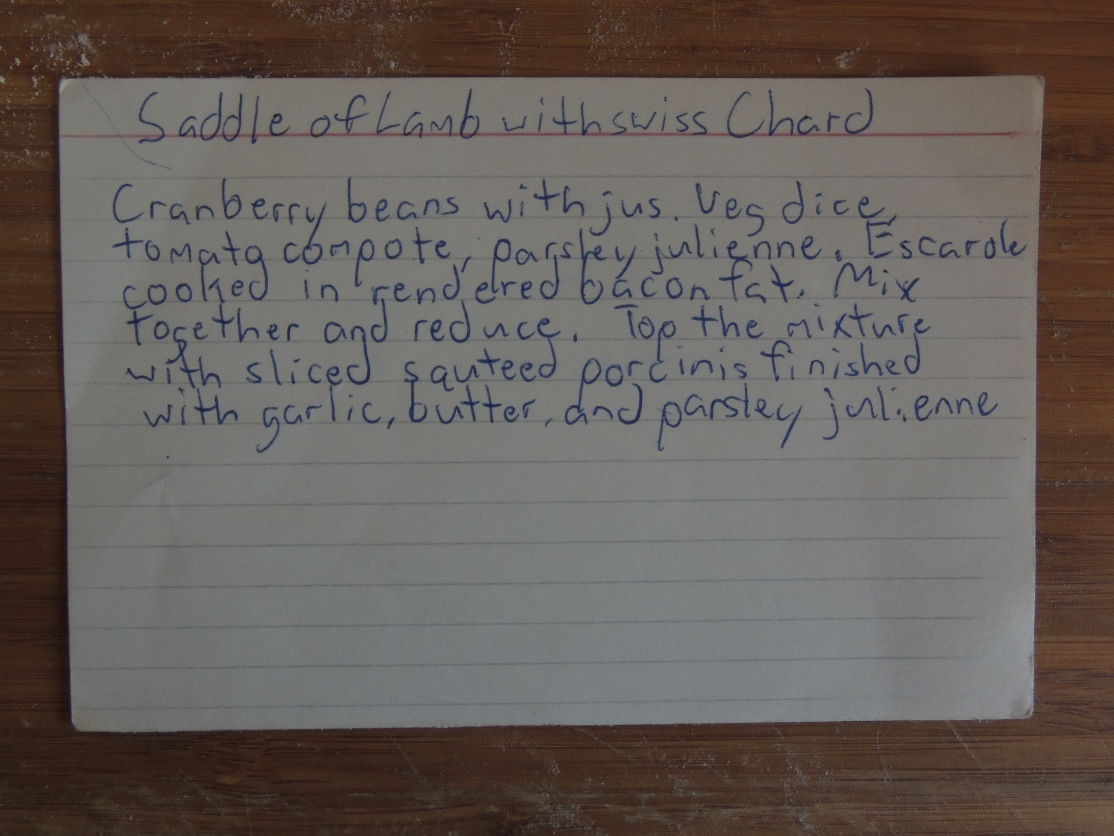 Saddle of lamb index card