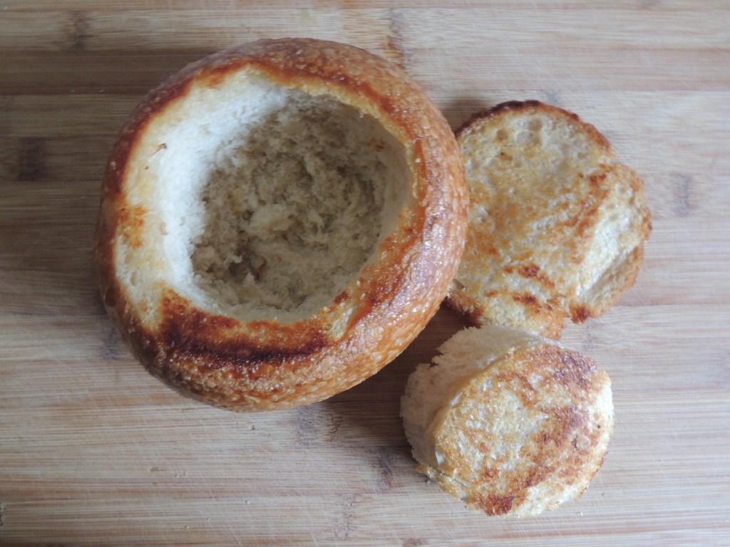 A cut and toasted bread bowl