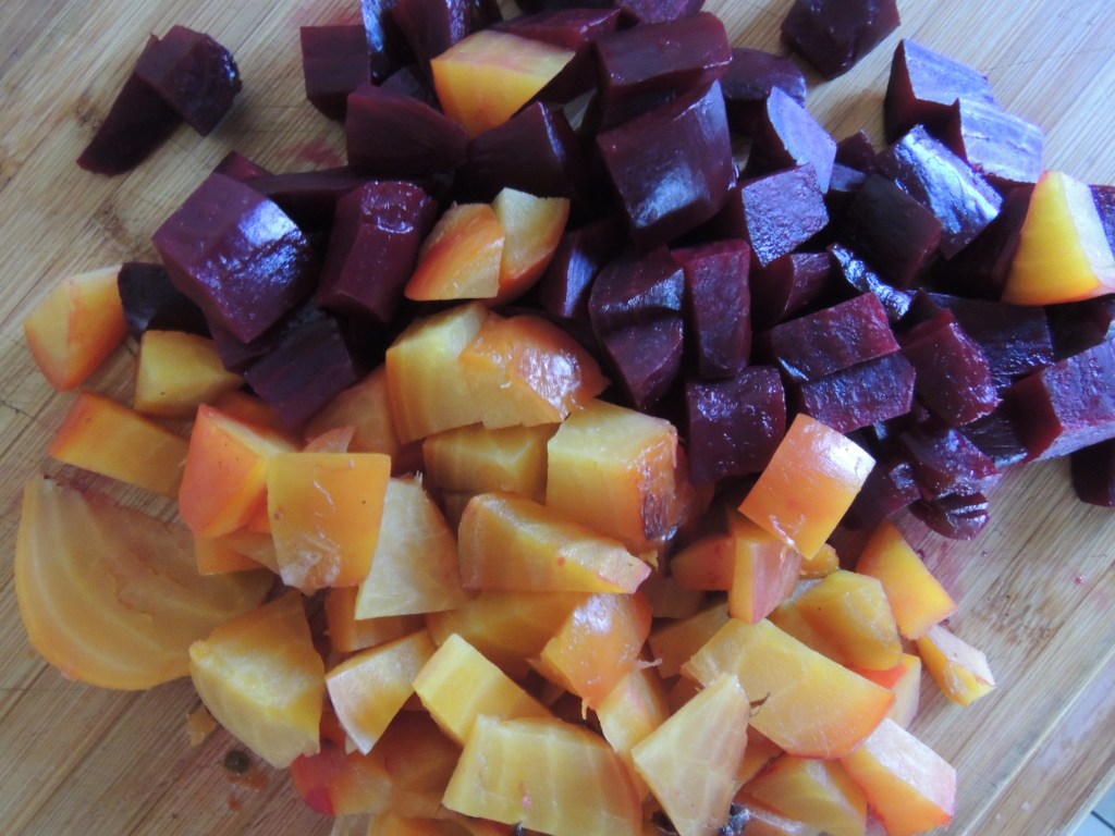 Diced red and yellow beets