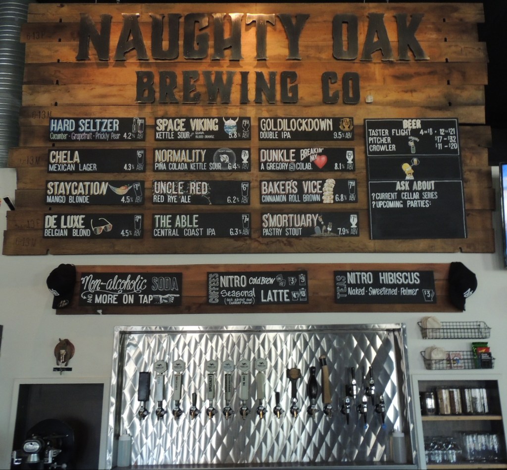 Beer selection at Naughty Oak Brewery