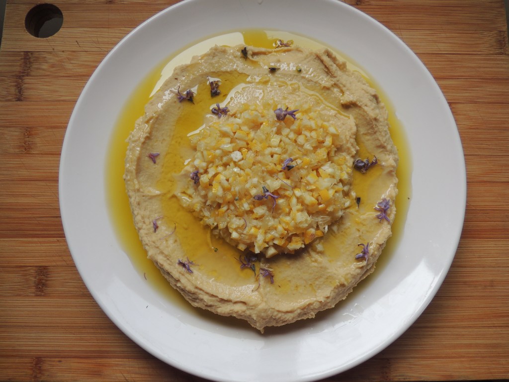 Hummus with Rosemary Poached Lemons (Vegan and gluten-free)